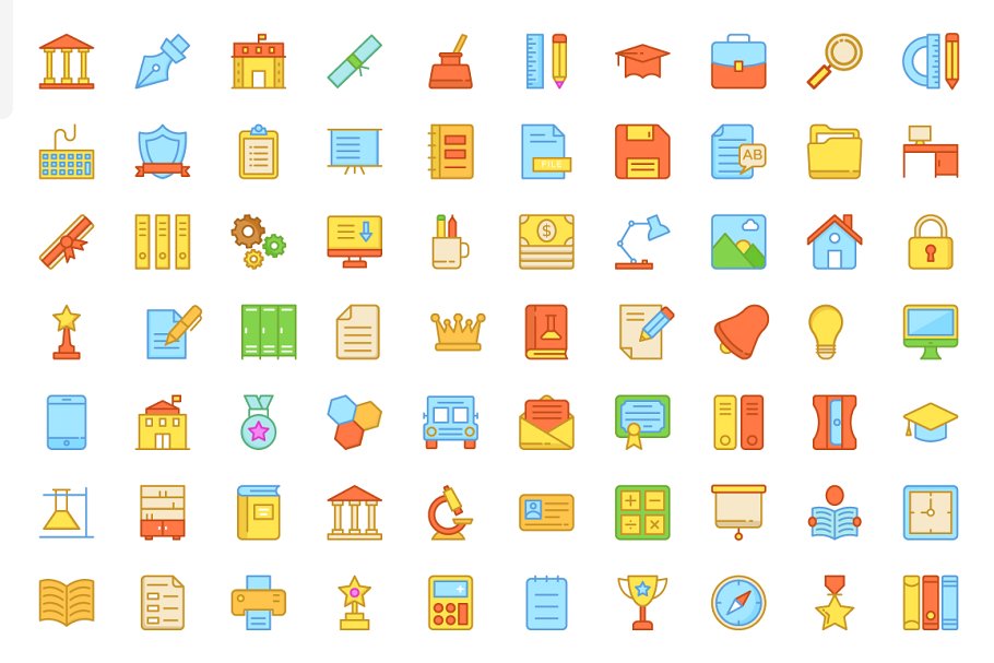 180枚教育主题彩色线条图标 180 Education Colored and Line Icons插图(1)