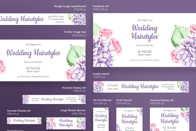 婚礼发型设计企业广告Banner设计模板 Wedding Hairstyle Banner Pack Template插图(2)