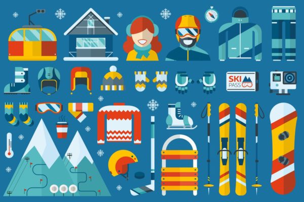 冬季运动主题扁平化矢量素材库精选图标 Winter Sports Flat Icons