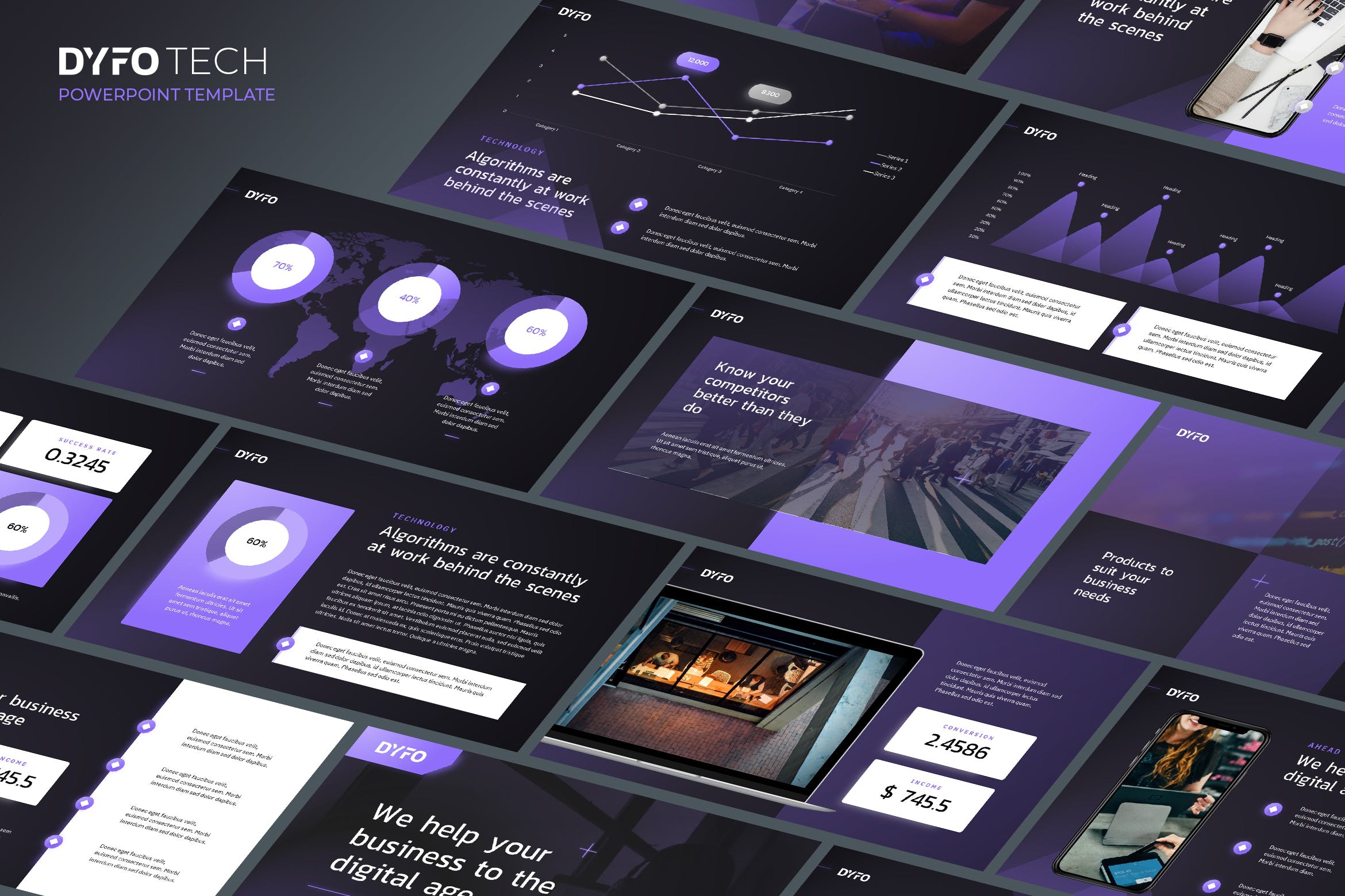 科技主题项目介绍/会议报告/融资计划多用途PPT模板 DYFO – Technology Theme Powerpoint Template插图