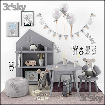 现代儿童桌椅儿童房装饰品玩具素材之家精选3D模型