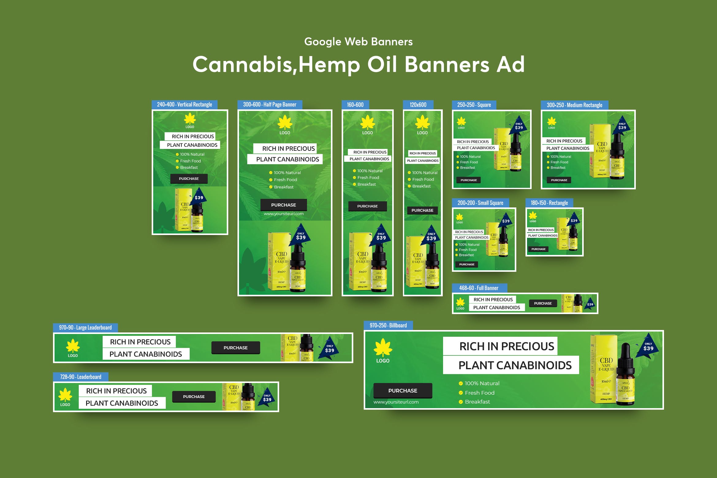 CBD大麻电子烟油Banner素材库精选广告模板素材 Cannabis Products Banner Ad插图