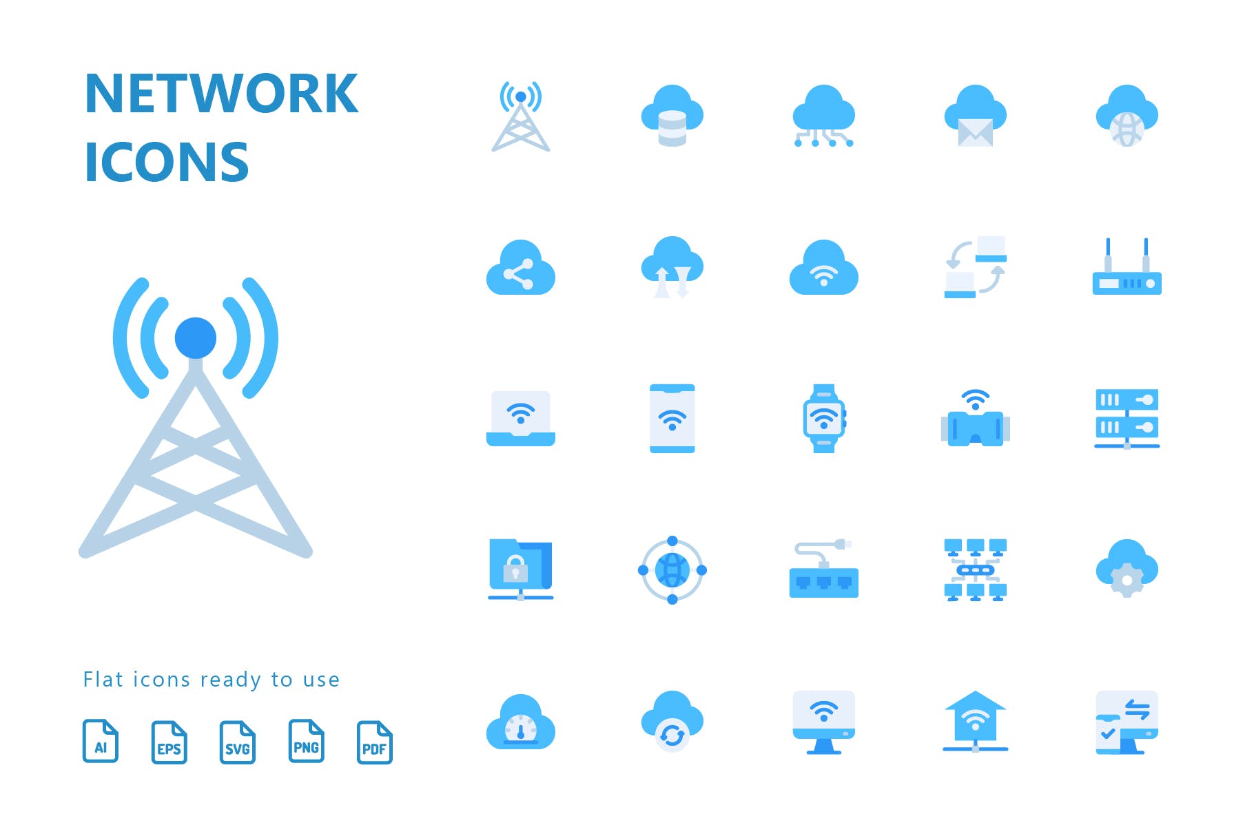 网络科技主题扁平化矢量素材库精选图标 Network Flat Icons插图(1)
