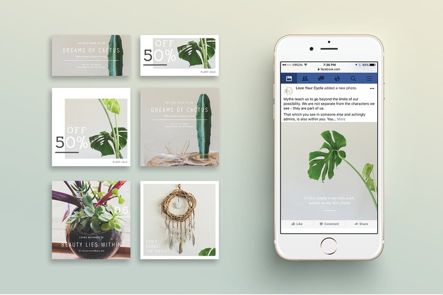 简约现代风格 Facebook 贴图模板素材库精选 NATURALIS Facebook Pack插图(1)