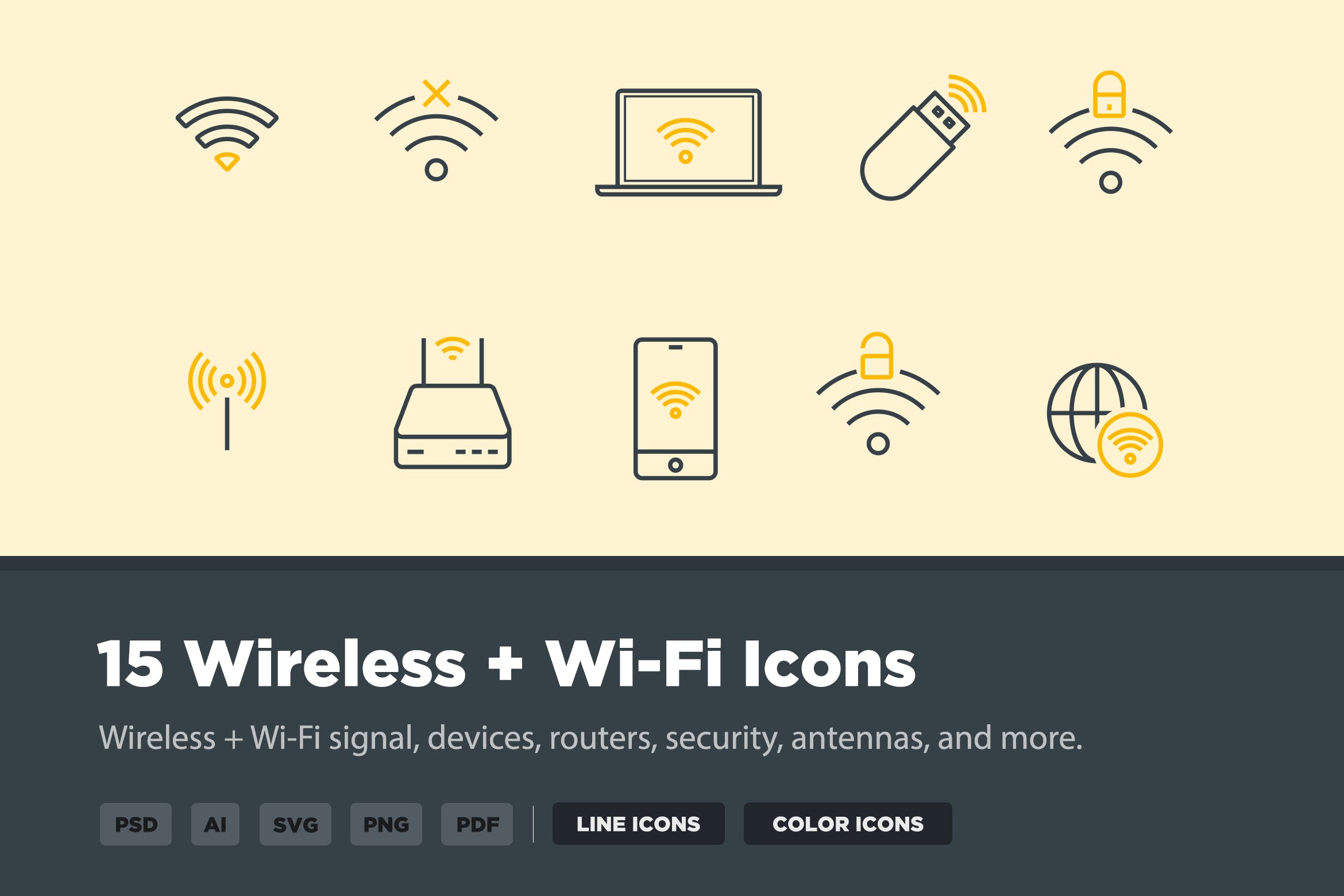 15枚无线网络&WIFI主题矢量素材库精选图标 15 Wireless & Wi-Fi Icons插图