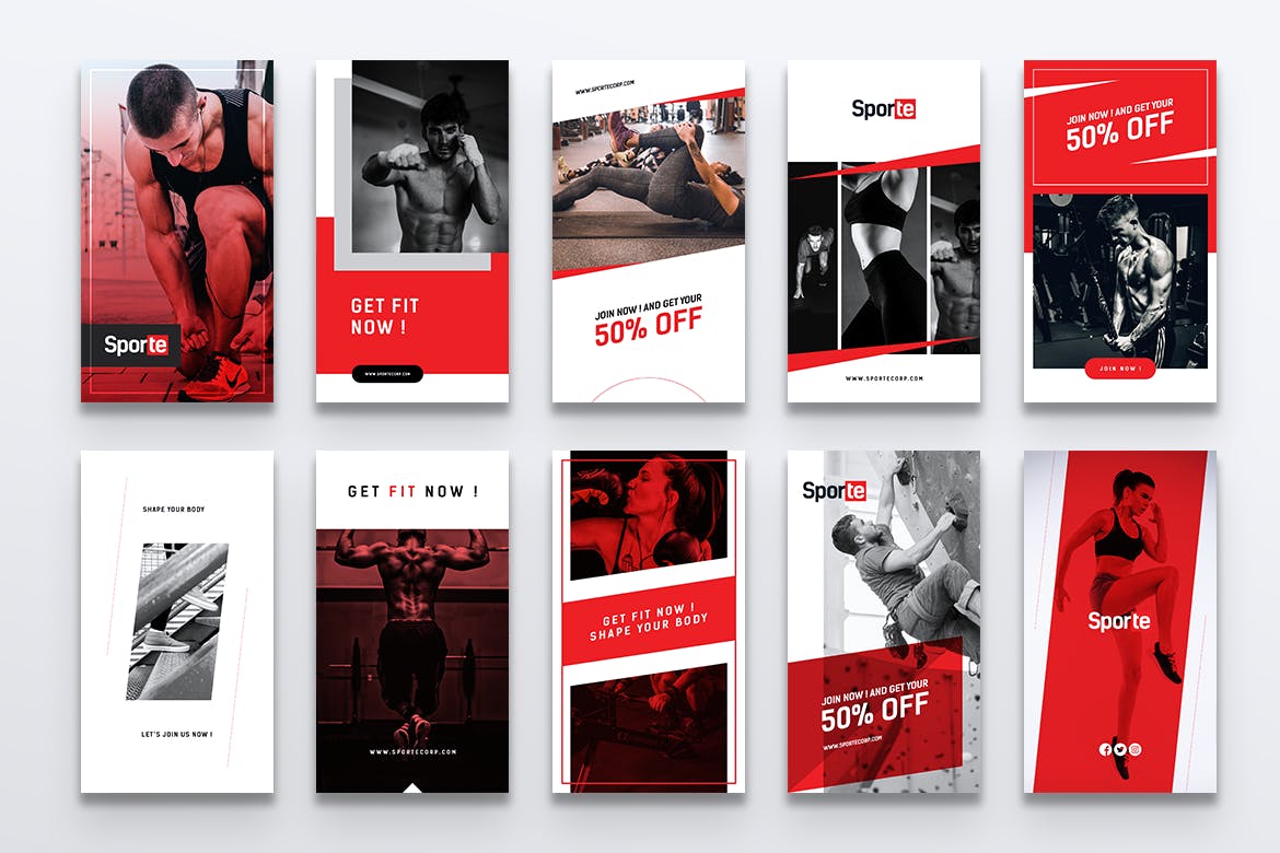 体育运动&健身主题Instagram品牌故事设计素材 SPORTE Sport Fitness & Gym Instagram Stories插图(5)