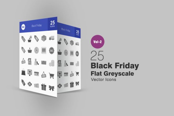 25个黑色星期五购物节主题灰阶图标 25 Black Friday Greyscale Icons