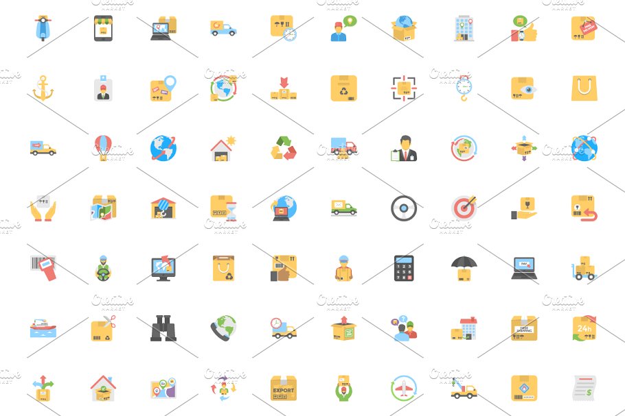 200枚快递物流配送主题扁平风格图标 200 Flat Logistics Delivery Icons插图(2)