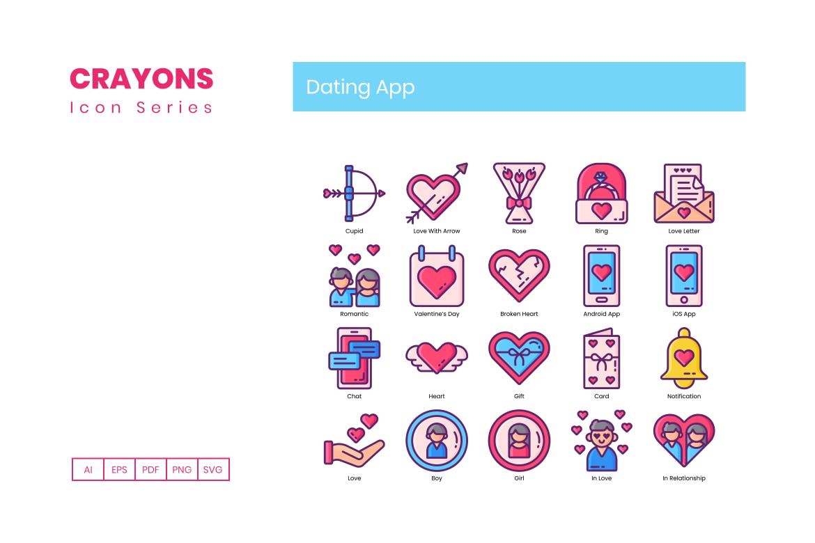 60枚约会主题APP矢量素材库精选图标-蜡笔系列 60 Dating App Icons – Crayon Series插图(3)
