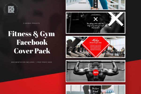 健身运动品牌Facebook封面设计模板素材库精选 Fitness &amp; Gym Facebook Cover Pack