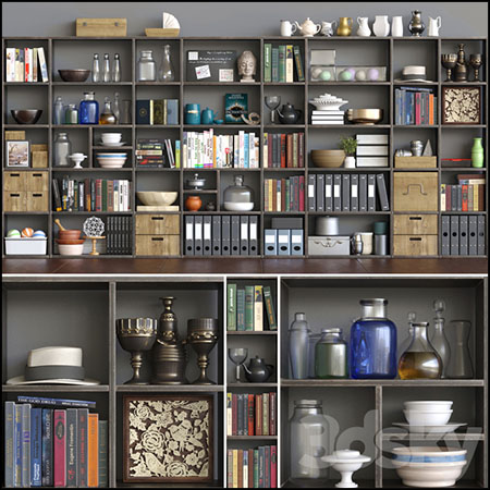 落地书柜装饰柜摆件组合素材之家精选3D模型