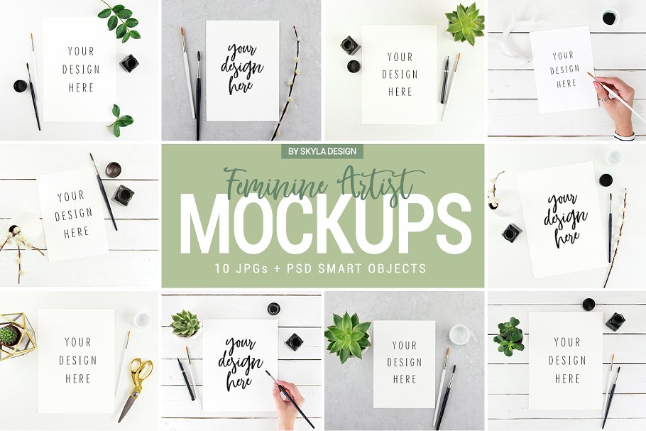 气质女神社交媒体配图样机 Social media mockups Feminine artist插图