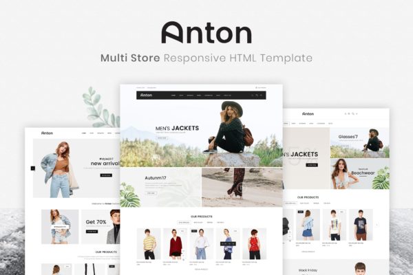响应式时尚服饰网上商城HTML模板素材库精选素材 Anton | Multi Store Responsive HTML Template