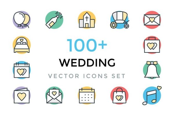 100+爱意满满矢量婚礼主题图标 100+ Wedding Vector Icons
