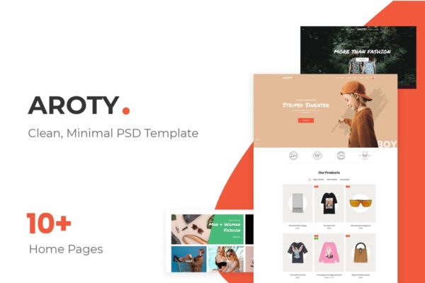 极简设计风格电商网站设计模板素材库精选 Aroty – Clean, Minimal Shop PSD Template