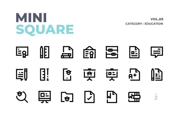 60个教育主题迷你简约风图标素材 Mini square – 60 Education Icons