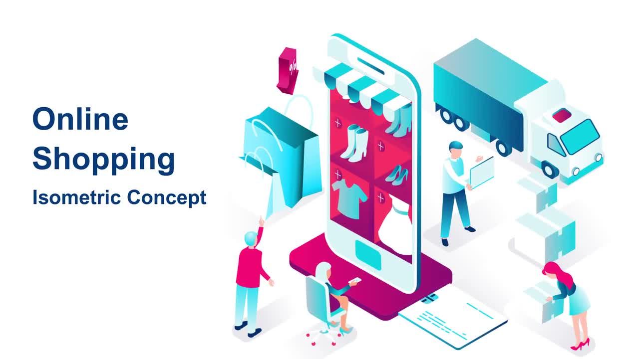 在线购物-等距概念动画素材库精选AE模板