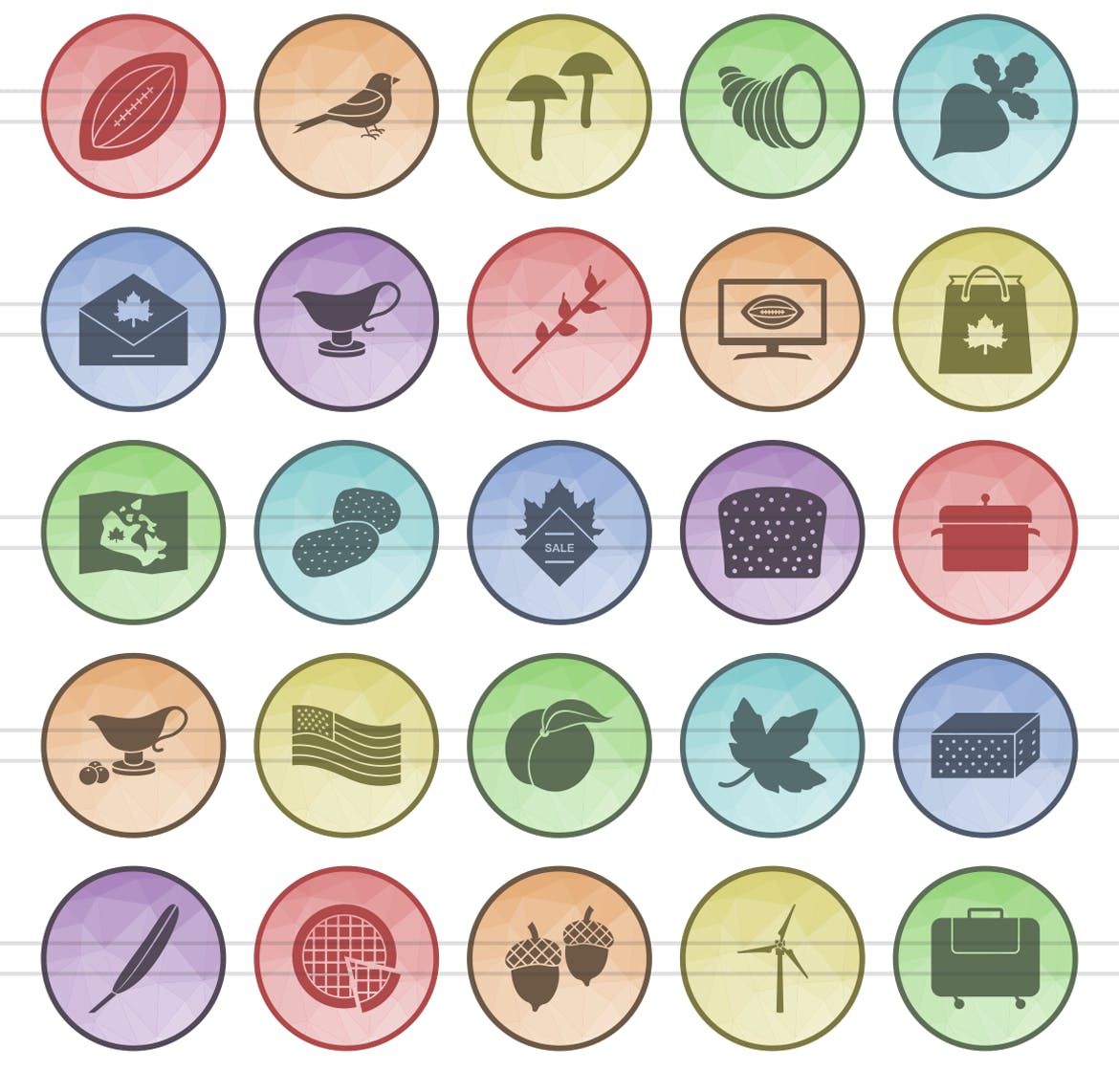 50枚感恩节主题圆形素材库精选图标素材 50 Thanksgiving Filled Low Poly Icons插图(2)