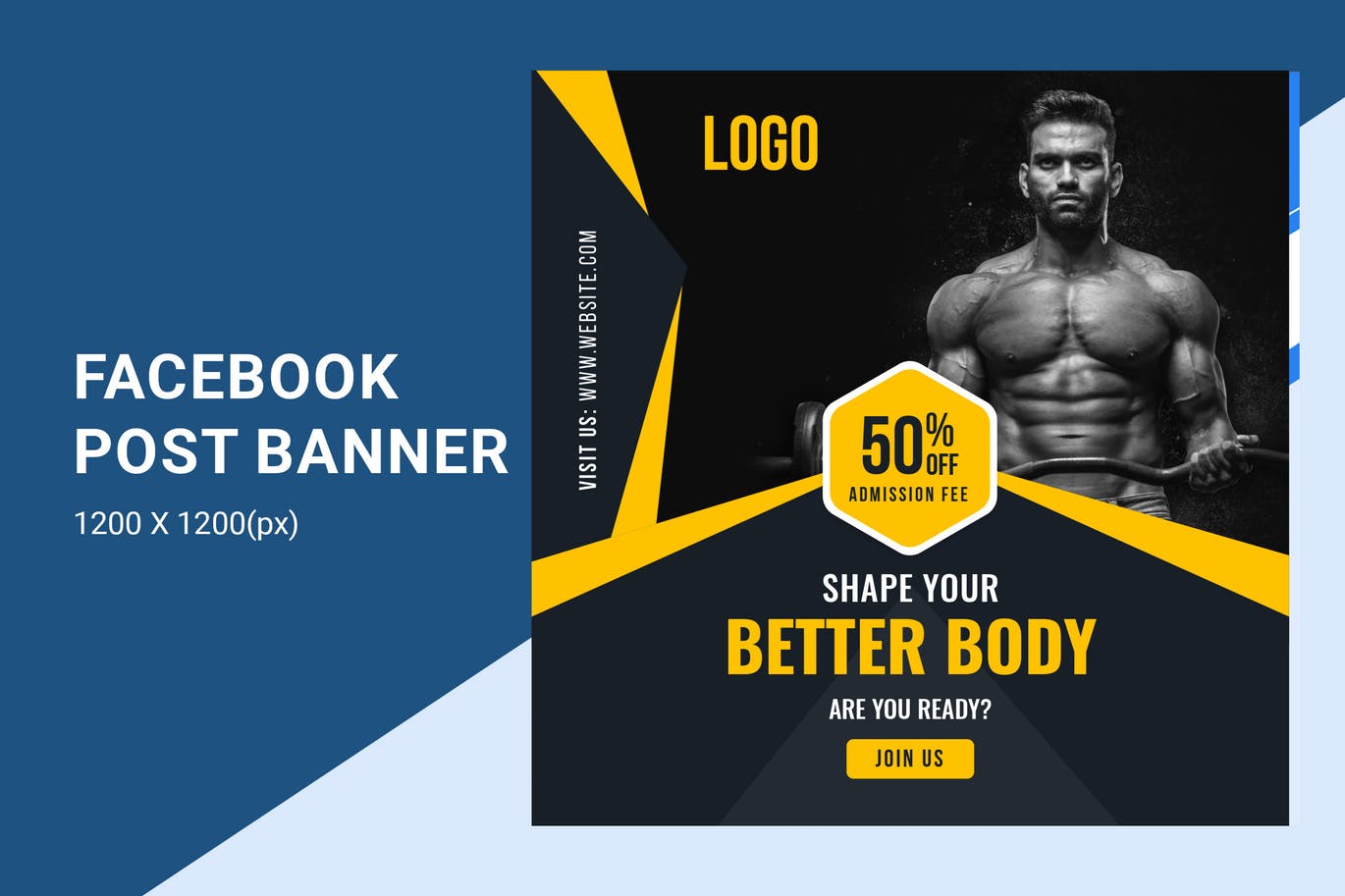 健身房/健身服务主题Facebook设计平台促销广告Banner模板素材库精选 Gymnasium / Fitness  Offer banner插图