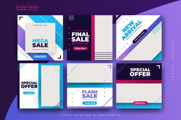 抽象多彩社交媒体设计模板素材库精选 Abstract &amp; Colorful Social Media Templates