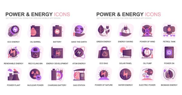 现代扁平化渐变设计风格电力&amp;能源管理主题图标素材