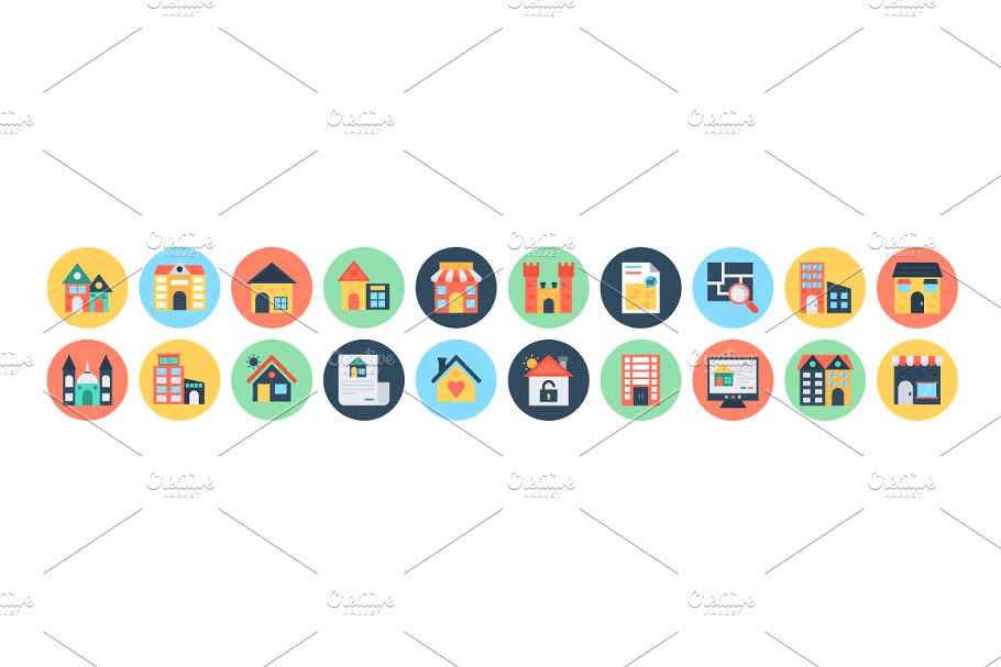 75+扁平化房地产图标 75+ Flat Real Estate Icons插图(1)