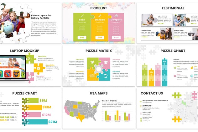 益智拼图教育PPT幻灯片模板素材 Puzzle – Education Powerpoint Template插图(3)