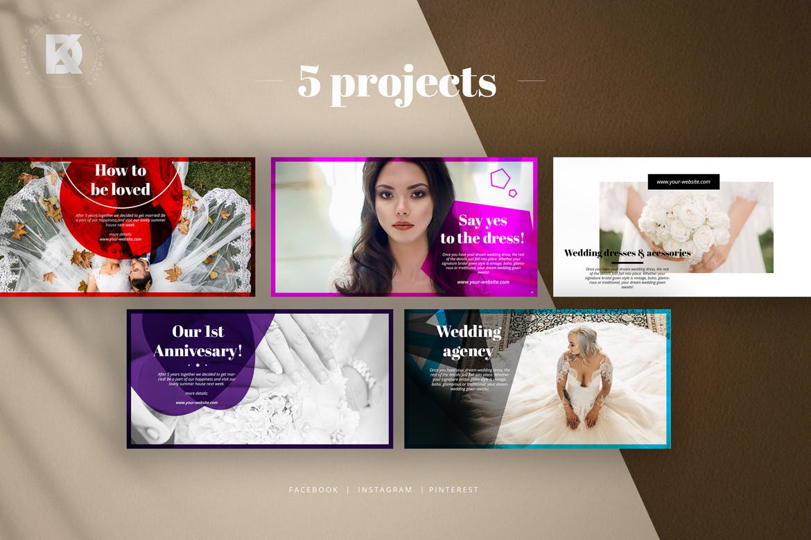 婚礼婚宴邀请社交媒体设计模板素材库精选 Wedding Social Media Kit插图(3)