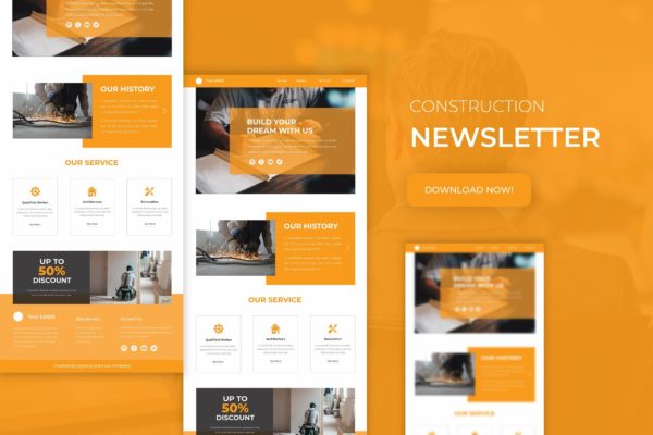 建筑公司品牌推广邮件订阅设计模板 Construction | Newsletter Template
