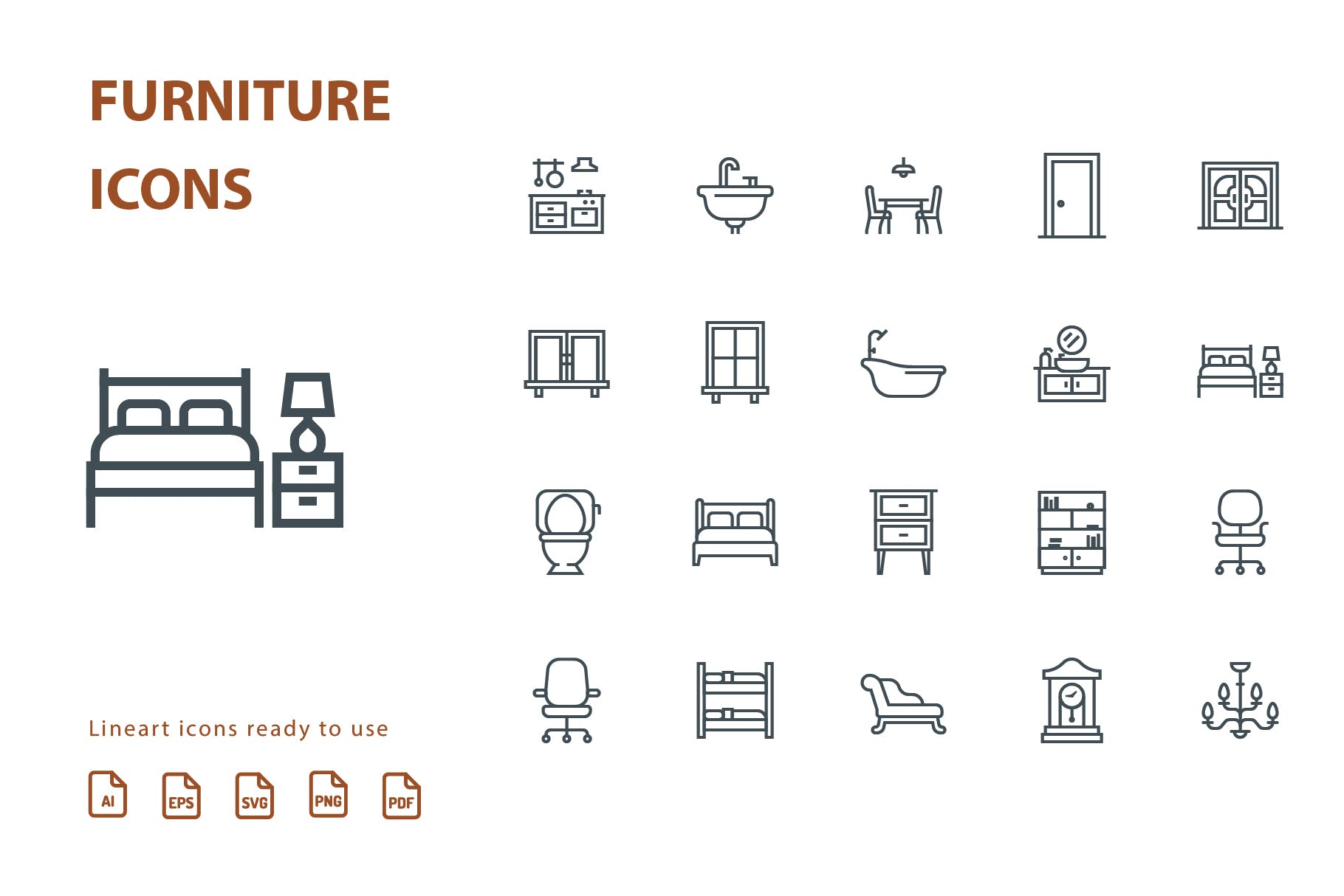 20枚家具主题矢量线性素材库精选图标v1 Furniture Lineart Part 1插图(1)