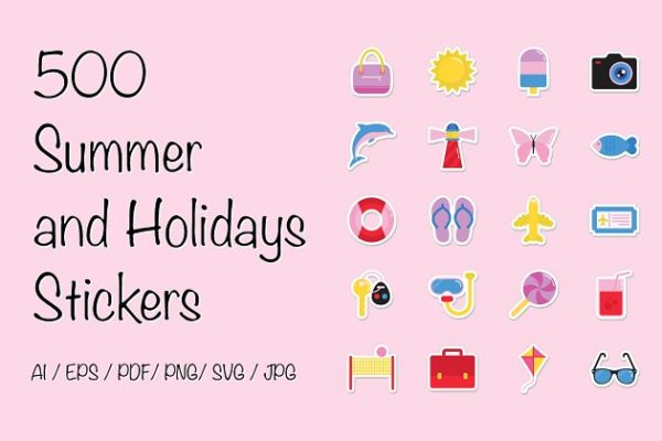 500枚夏日度假主题便签图标 500 Summer and Holidays Stickers