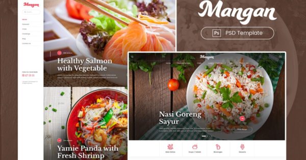 餐饮美食主题网站设计PSD模板素材库精选 Mangan – Food Recipe Sharing PSD Template