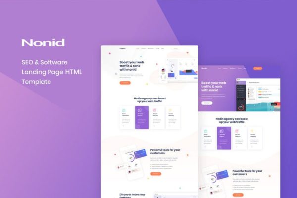 网站优化&amp;营销推广服务着陆页HTML模板素材库精选 Nonid – SEO &amp; Software Landing Page HTML Template