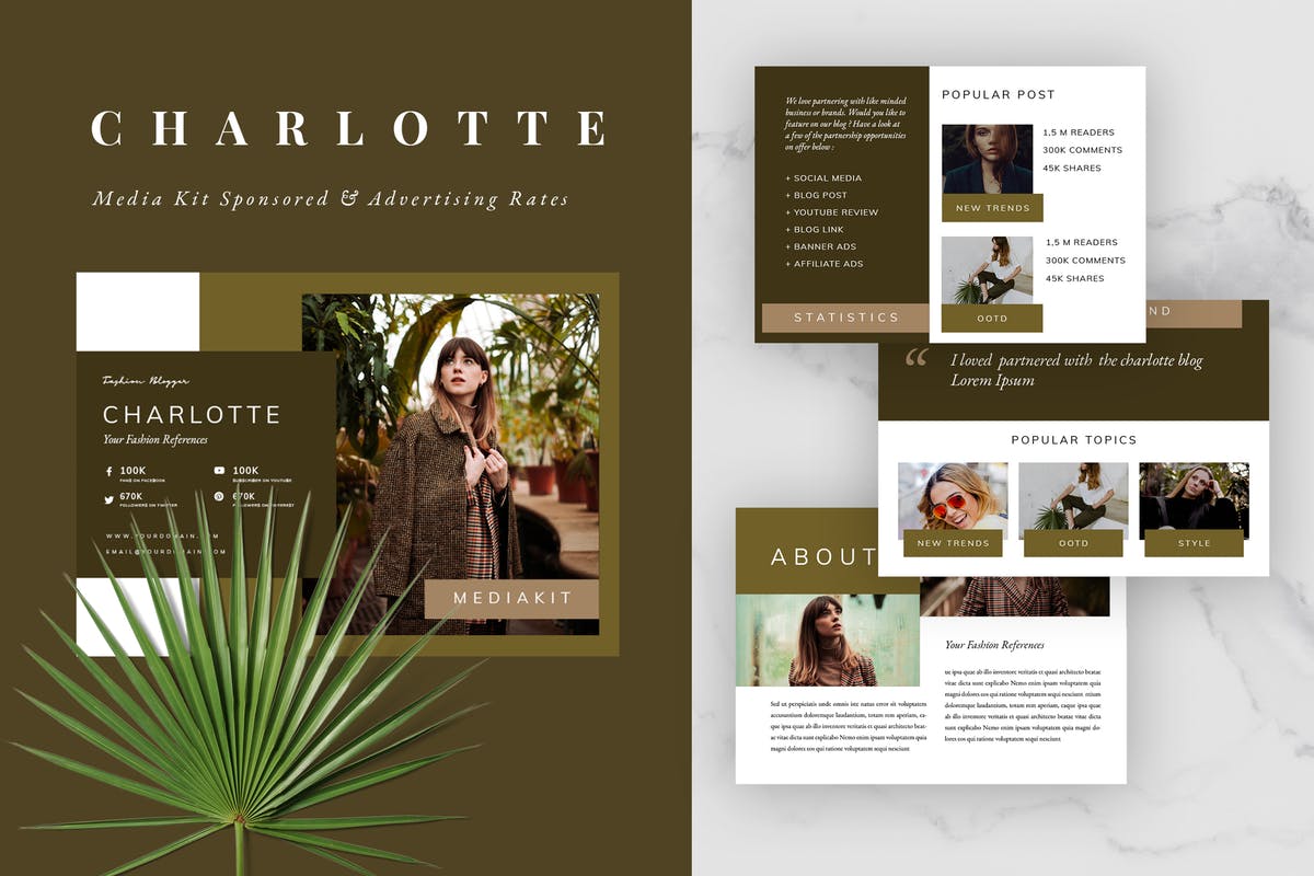 优雅时尚社交媒体博客媒体设计素材包v1 Charlotte – Media Kit  & Sponsorship插图