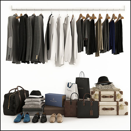 衣柜服装手提包鞋子裤子和帽子素材之家精选3D模型