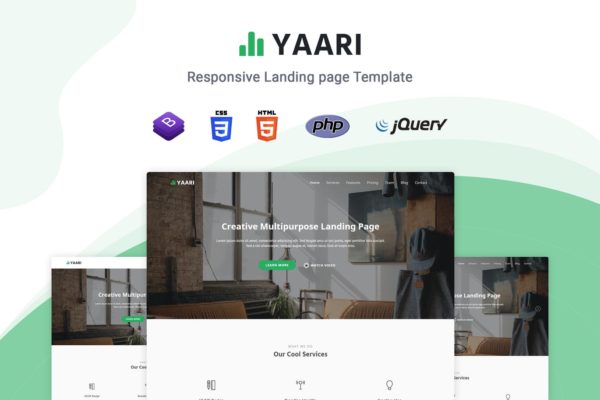 应用开发/业务代理等多用途着陆页HTML模板素材库精选 Yaari – Responsive Landing page Template