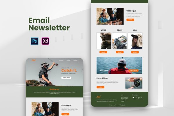 钓具品牌推广EDM邮件推广促销模板 Fisherman Email Newsletter