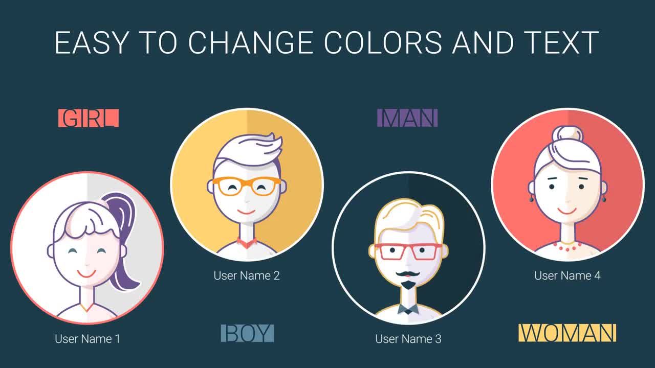 4个时尚设计和优雅动画角色图标素材库精选AE模板