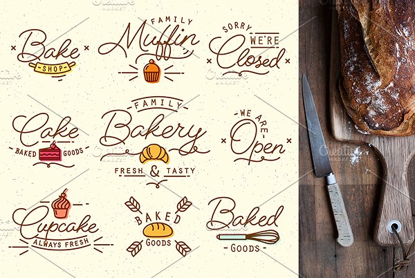 复古扁平风格烘焙主题符号图标 Bakery Flat Icon插图(1)