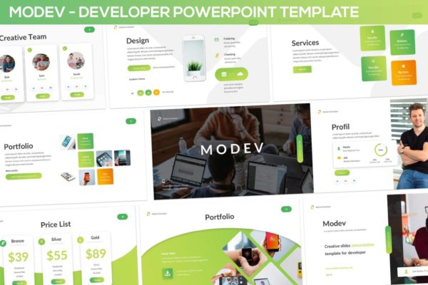 创意互联网产品设计介绍PPT幻灯片模板 Modev Powerpoint – Developer Presentation Template