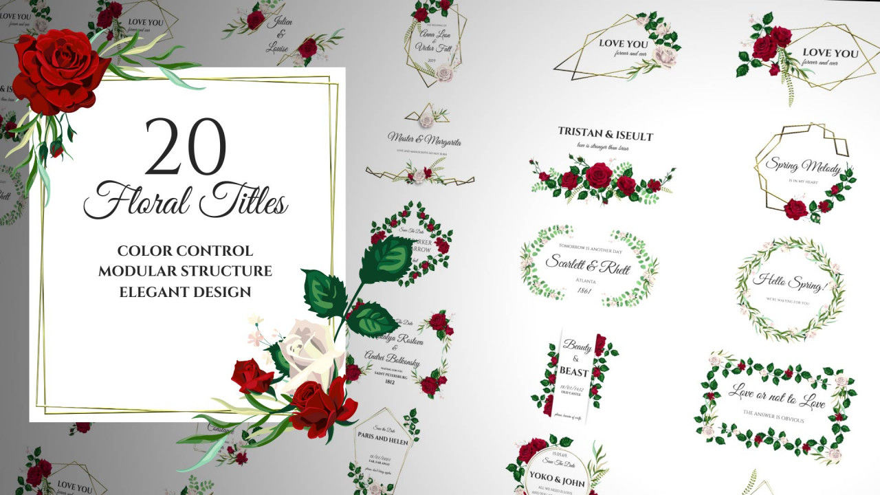 20个手绘的全屏碎花浪漫标题素材库精选AE模板