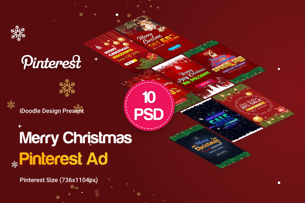 圣诞节促销活动Pinterest新媒体素材库精选广告模板 Merry Christmas Pinterest Ad插图