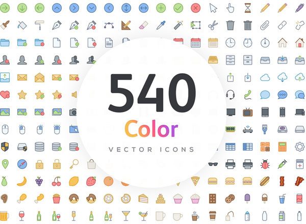 540枚多彩图标集 Vector Line Icons – Color