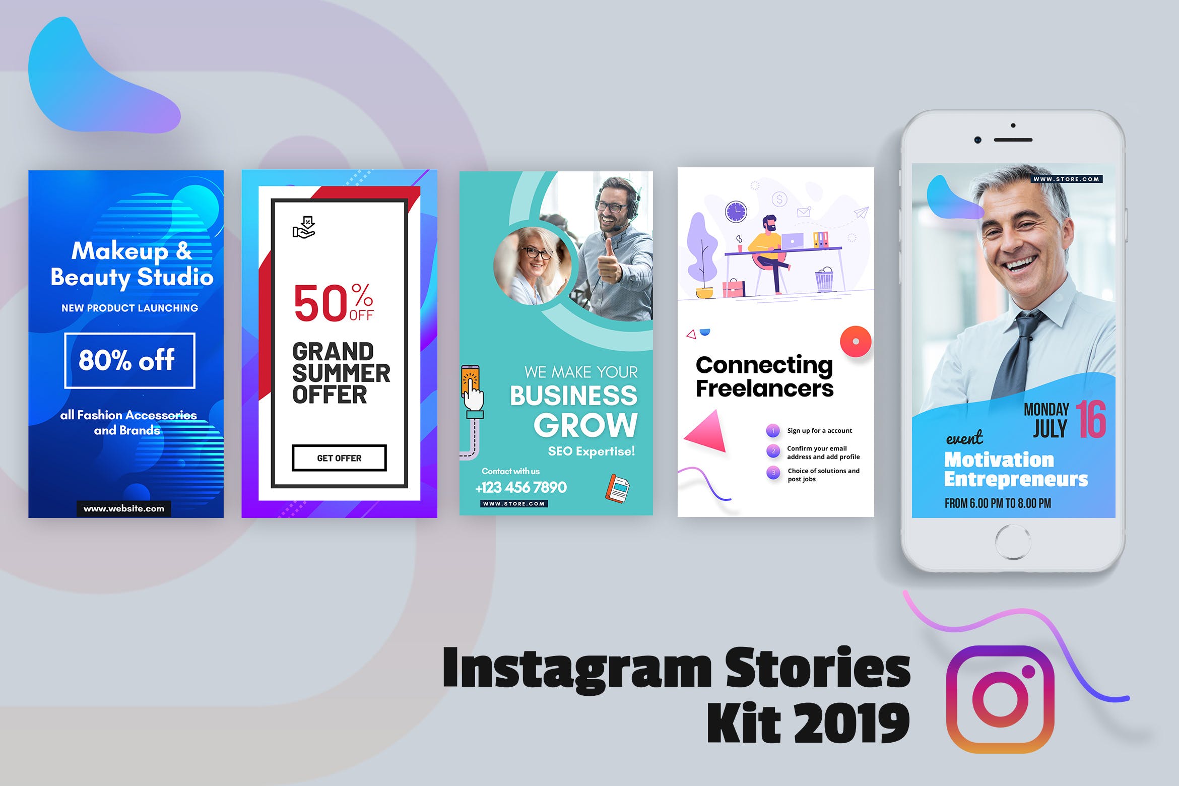 创意社交媒体故事贴图/广告设计PSD模板素材库精选 Creative Instagram Stories Kit 2019插图