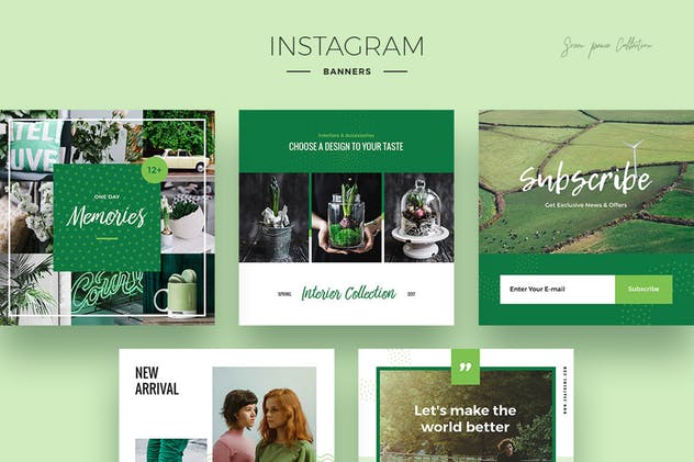 环保色社交媒体广告Banner设计模板 Green Peace Social Media Designs插图(1)