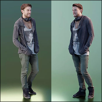 挂着耳机站立的休闲男人素材之家精选3D模型