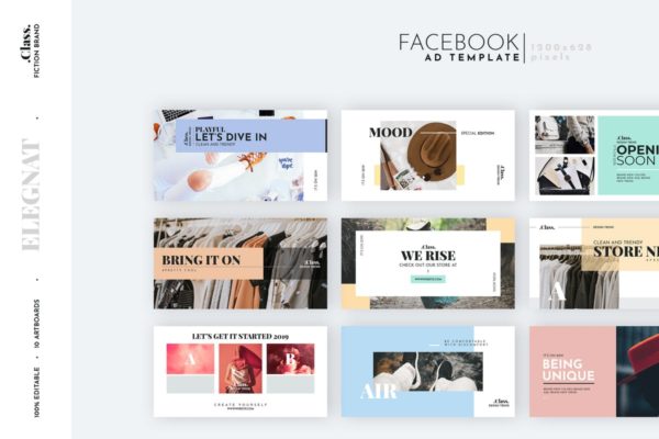 多彩时尚Facebook社交Banner素材库精选广告模板 Pastel Fashion Facebook Ad Template