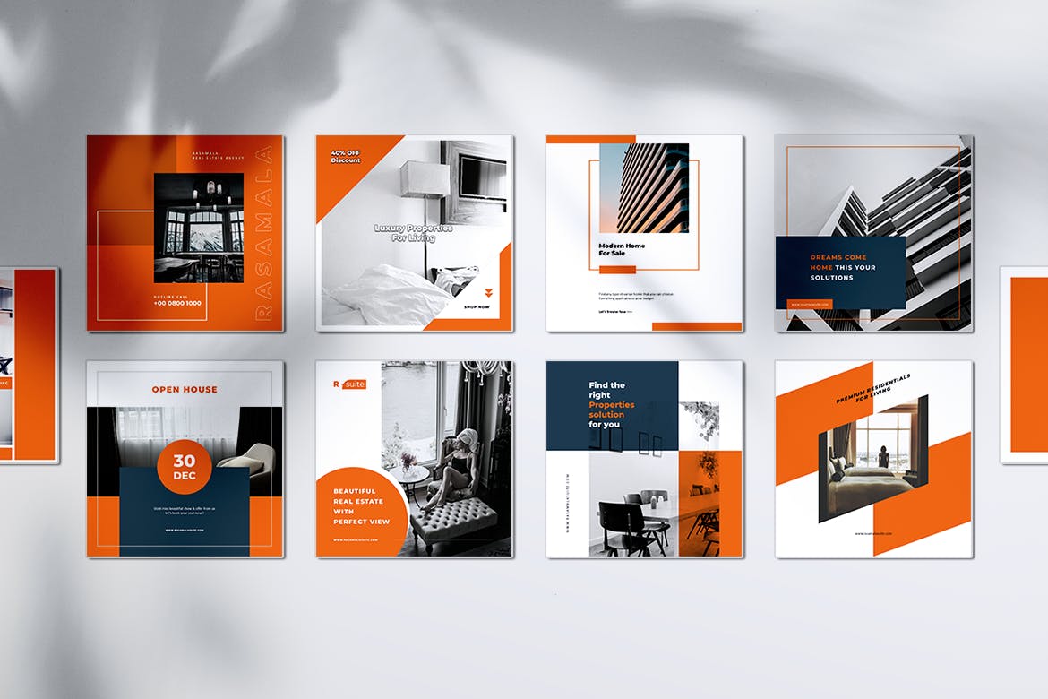 房地产销售租赁Instagram&Facebook社交贴图设计PSD模板素材库精选 RASAMALA Real Estate Instagram & Facebook Post插图(4)