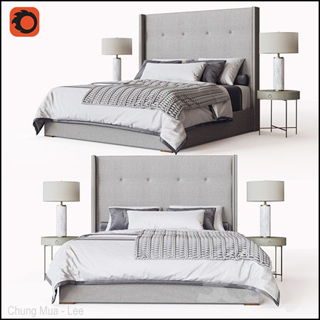 欧式双人床和圆形床头桌台灯素材之家精选3D模型