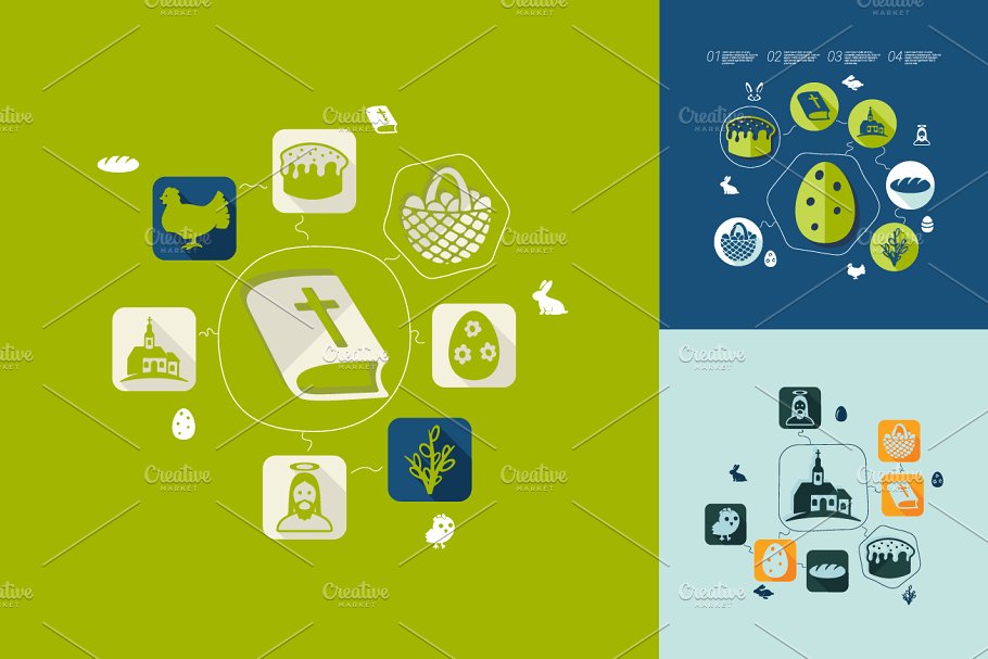 9款复活节主题信息图标设计素材 9 easter flat infographic.插图